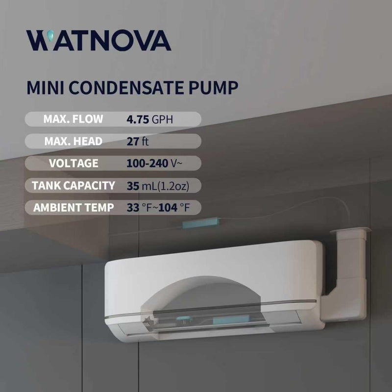 WATNOVA Mini Split Condensate Pump, AC Condensate Pump, 4.75 GPH 100-240V, 27ft Lift, Floatless Sensor Tech, Ultra-Thin Silent Design for HVAC/Wall-mounted Air Conditioner/Ceiling Air Conditioners - Image 2